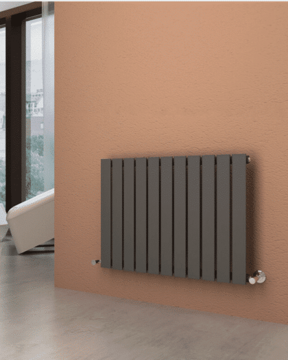 Flat horisontal single radiator antracit grå