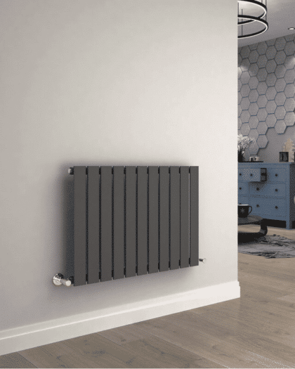Flat horisontal single radiator antracit grå