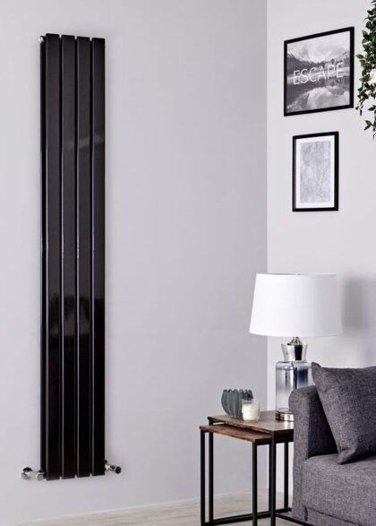 Flat Vertikal Dobbelt Radiator Sort