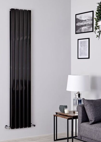Flat Vertikal Dobbelt Radiator Sort