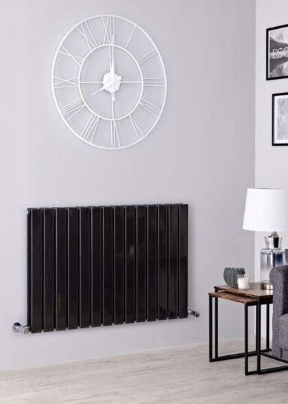 Flat Horisontal Dobbelt Radiator Sort